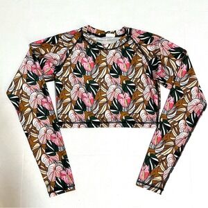 Twine and Luxe Womens Activewear Cropped Long Sleeve Top Size L Hawaiian Print
